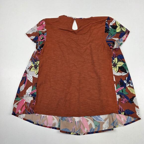 Dolan Left Coast Anthropologie Pleated Floral Top Terra Cotta Short Sleeve XS - Picture 10 of 10